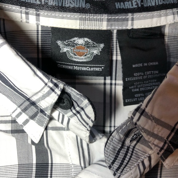 Men’s genuine Harley-Davidson 
Embroidered flannel plaid shirt black & white - Picture 4 of 4